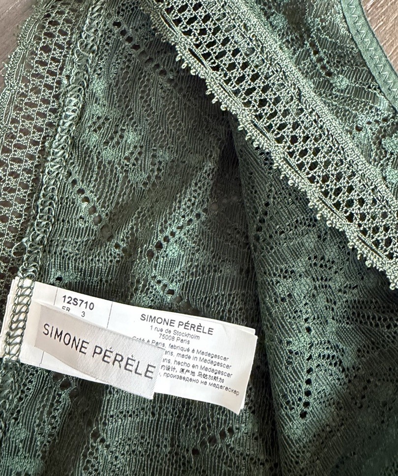 Simone Perele Comete Tanga Icon Green Thong Underwear Lace Mid Rise 3 M NEW