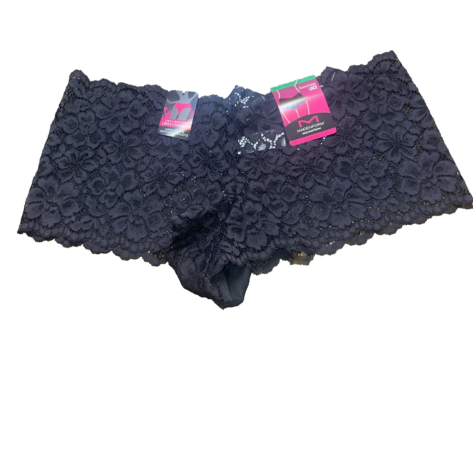 NWT Maidenform Boyshort Panty Sexy Lace Sissy Underwear Womens Large Black Sheer