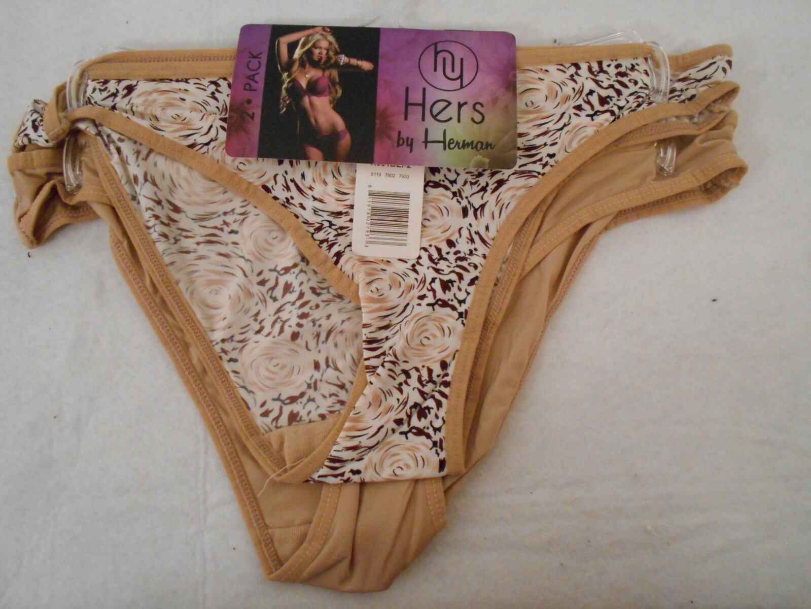 New sexy 2 pairs Hers by Herman BIKINI PANTIES / UNDERWEAR TAN 14B