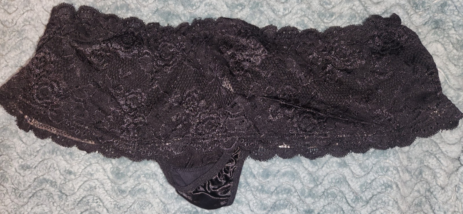 Sexy Black Lace Skirted Thong Panties – Sheer Floral Embroidery – Size 8 132