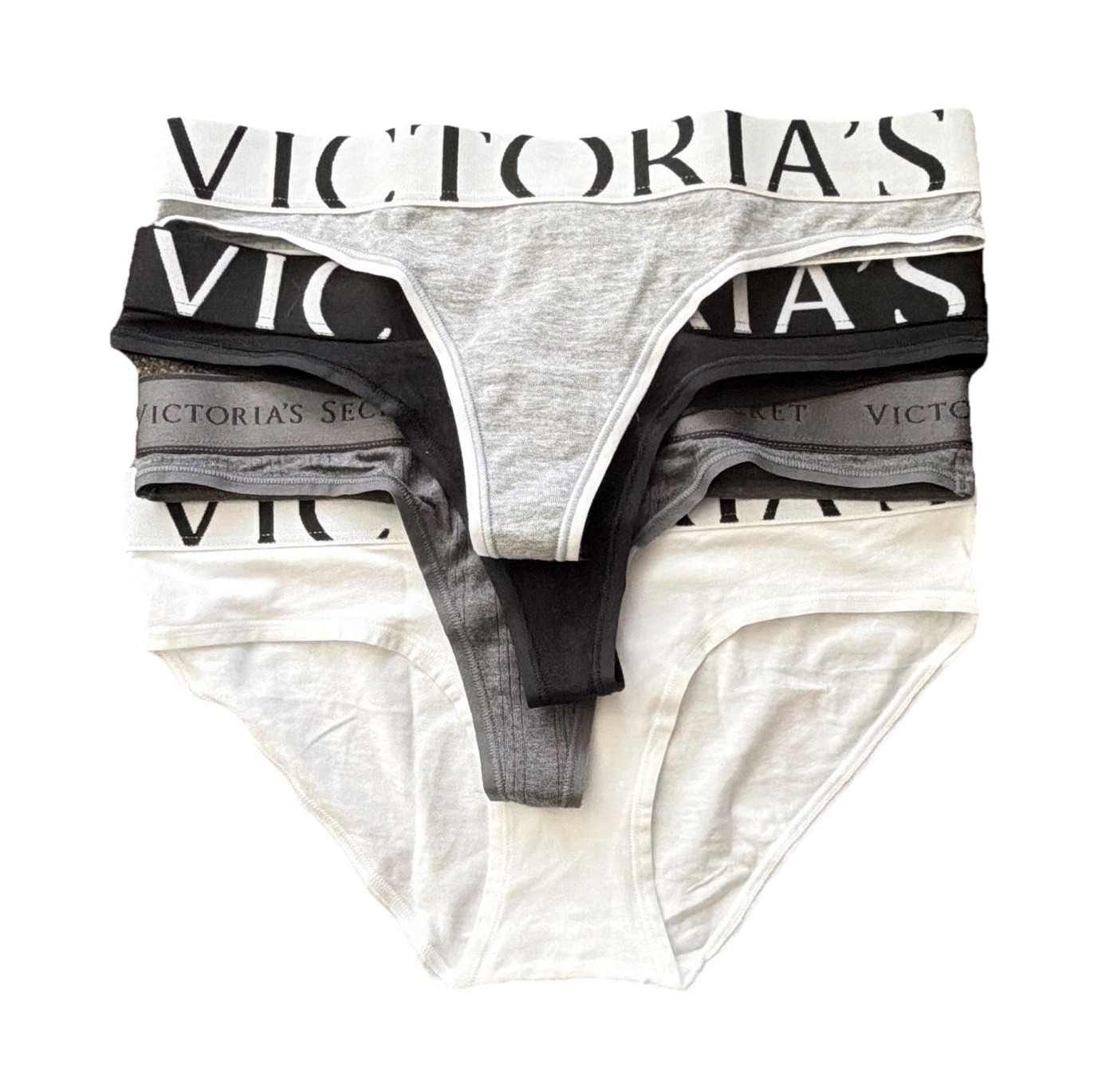 Victoria’s Secret XS Logo Waistband Thong Panties 4-Pack Multicolor Cotton NWT!