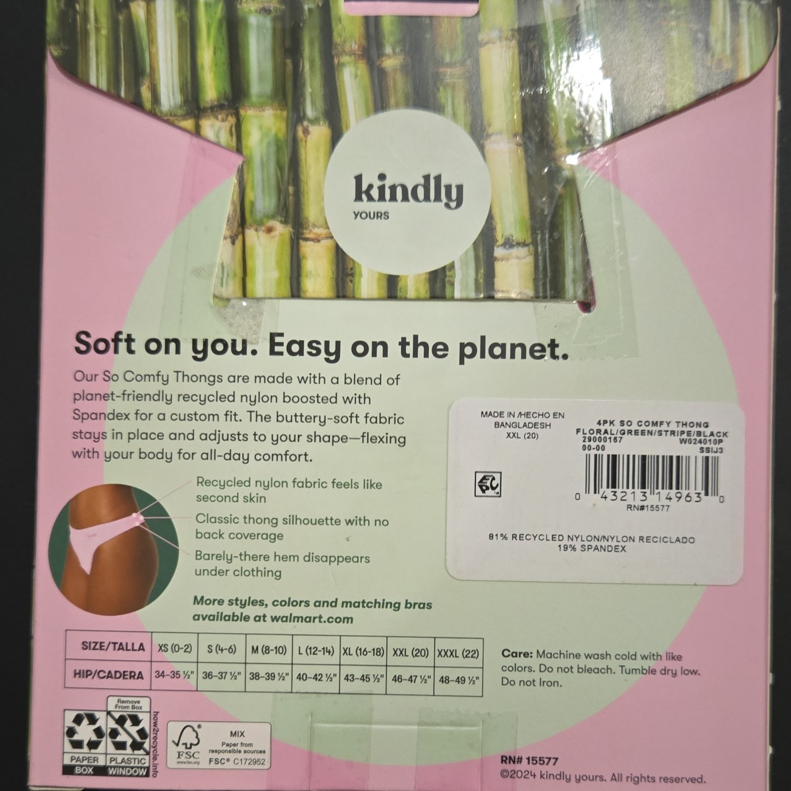 Kindly Yours So Comfy Thong Panties 4-Pack Recycled Nylon Floral Multicolor XXL