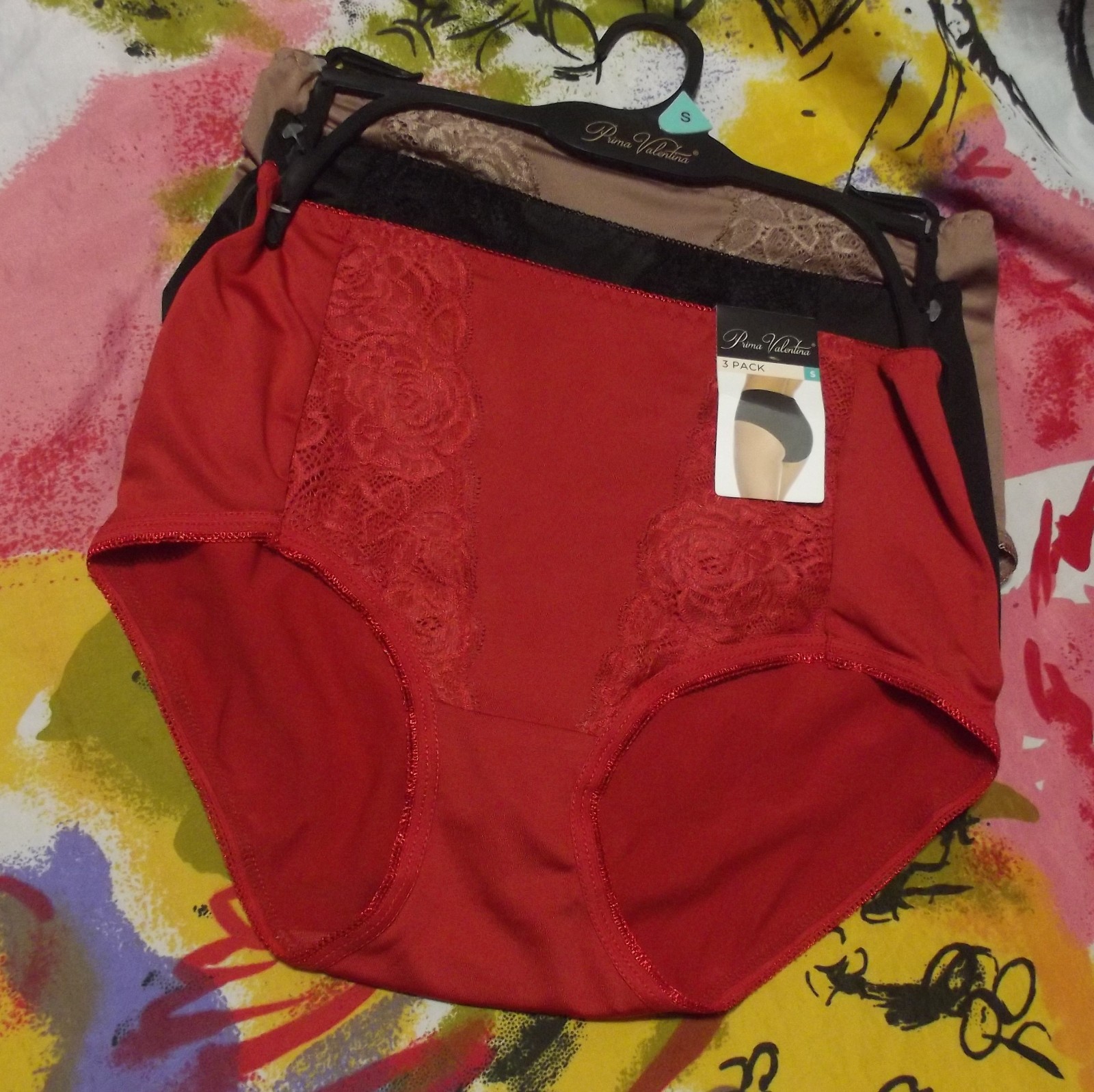 3 NEW PRIMA VALENTINA 871419 BG/LBG/BK MICROFIBER LACE TRIM BRIEF PANTIES S
