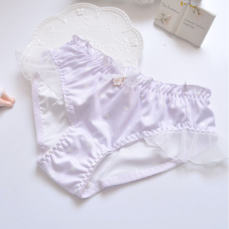 1/4x Womens Lace Ruffle Knicker Milk Silk Lolita Bikini Frilly Panties Underwear