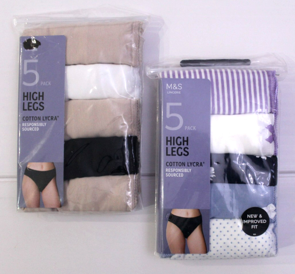 M & S Ladies 2 x 5 Pack Cotton Lycra High Legs Briefs Underwear Knickers Size 18