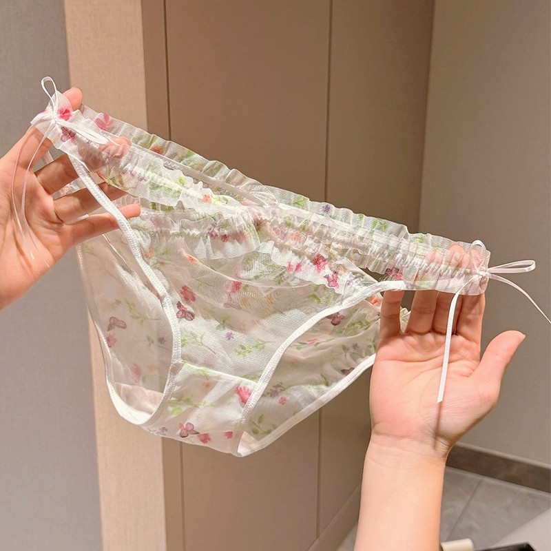 4 Pack Lot Sexy Womens Floral See Through Sheer Panties Brief Underwear Lingerie