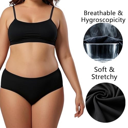 Women’s Cotton Underwear Plus Size XL-5XL X-Large 5 Pack Plus Panties Black