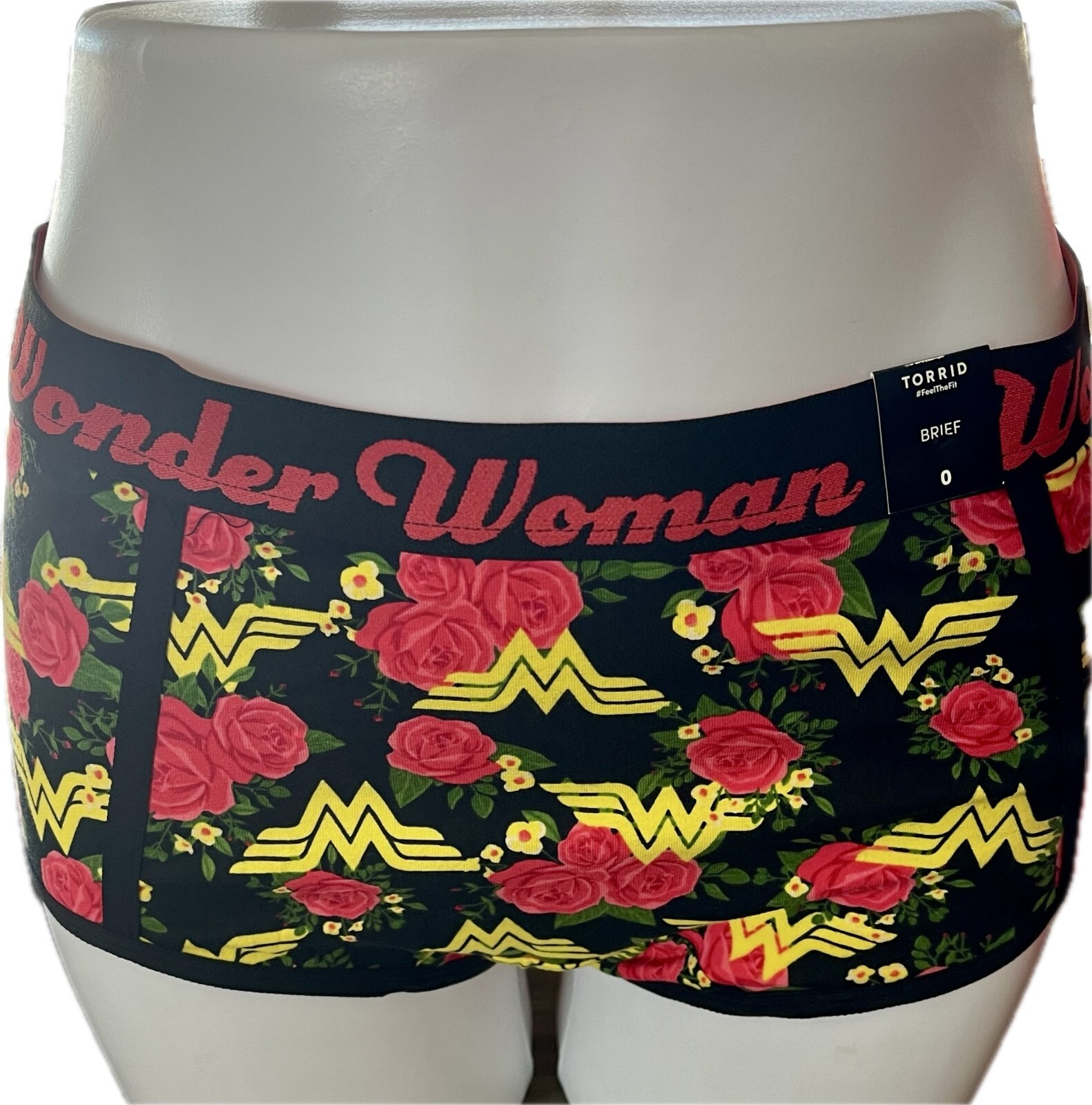 DC Comics +2 Wonder Woman Rose Print Logo Elastic Waistband Cotton Brief Panties