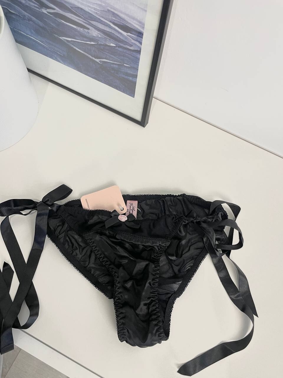 Agent provocateur transparent kitty tie side brief panties black pink bow-knot