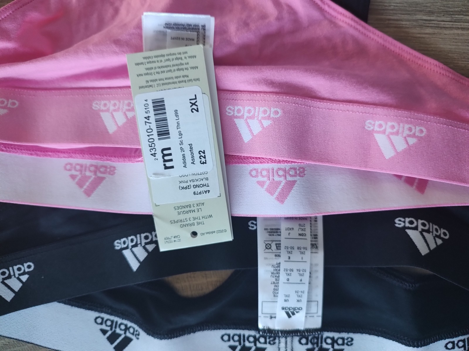 adidas Active Comfort Cotton Thongs 2-Pack (Size XXL) 2XL Pink and Black