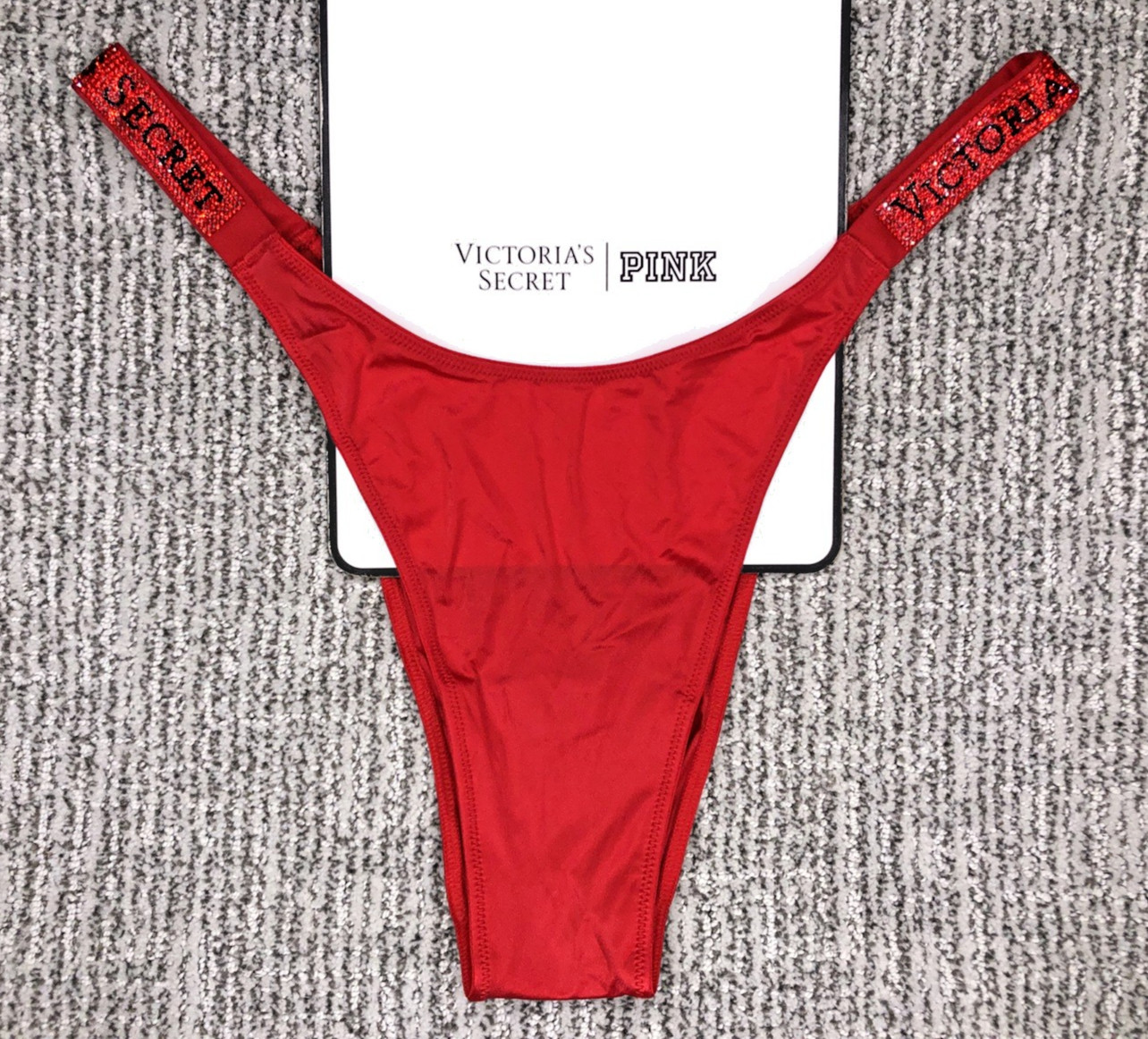Victoria’s Secret Very Sexy NWT Medium Red Spellout Shine Strap Brazilian Panty