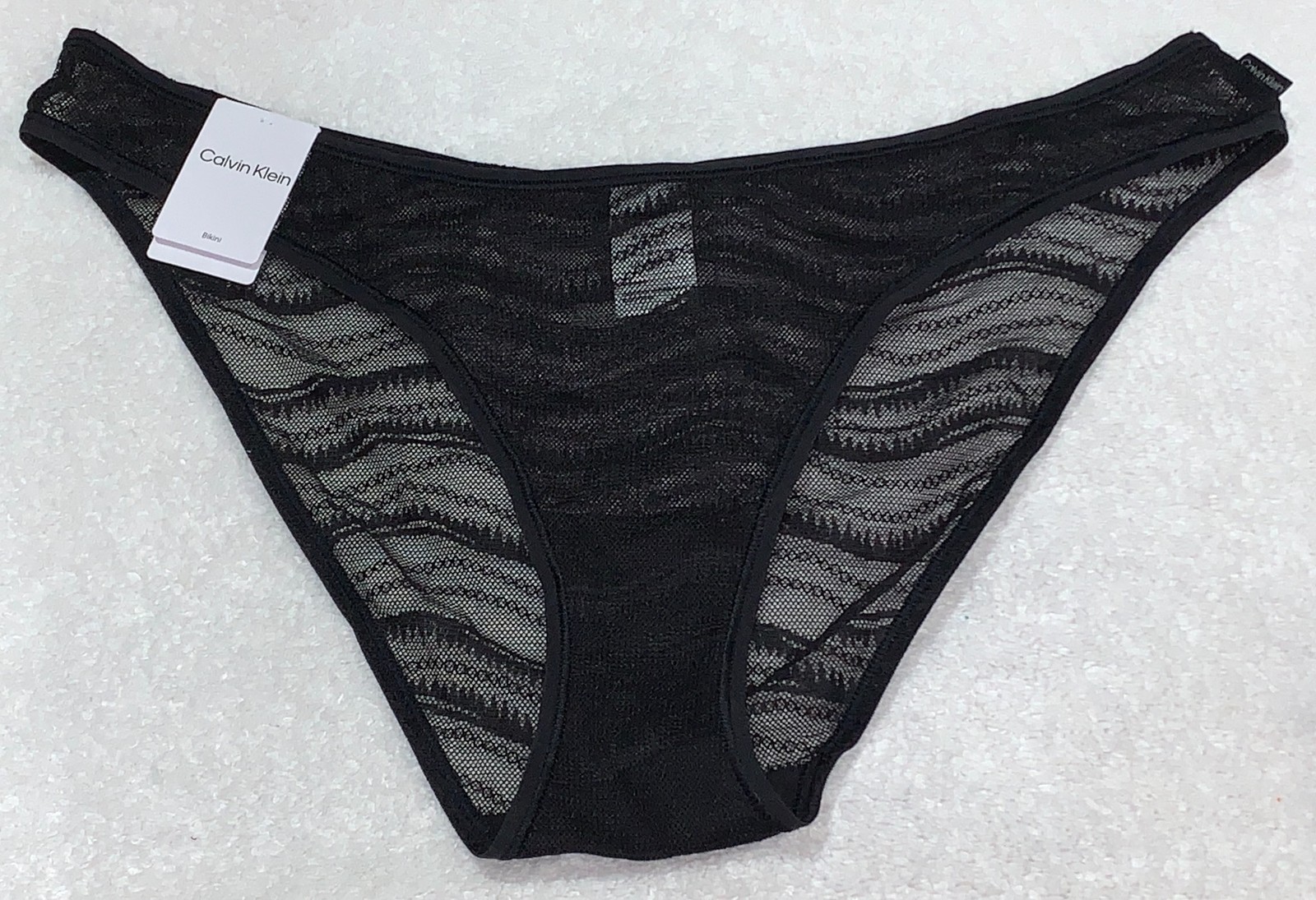 CALVIN KLEIN Allover Sheer Lace Black Bikini Panty NEW Womens Sz M 6 L 7