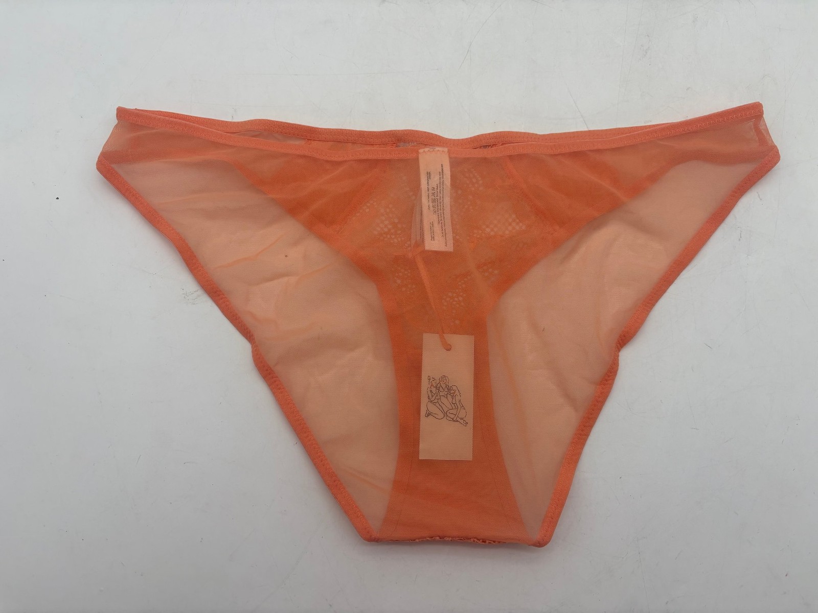 Deja Day Lace Mesh Orange Knickers Size UK 12 Nylon Elastane
