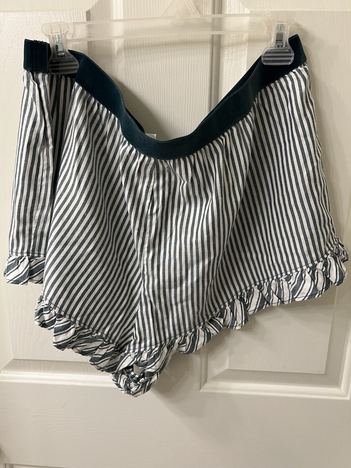 Victoria Secret Stripes & Ruffle Flannel Velvet Trim Pajama Shorts 2XL New W Tag