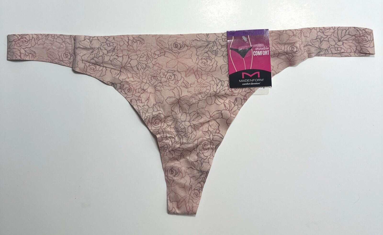 MAIDENFORM Invisible Comfort Devotion Tailored Pink Rose Thong Panty 2XL/9 New