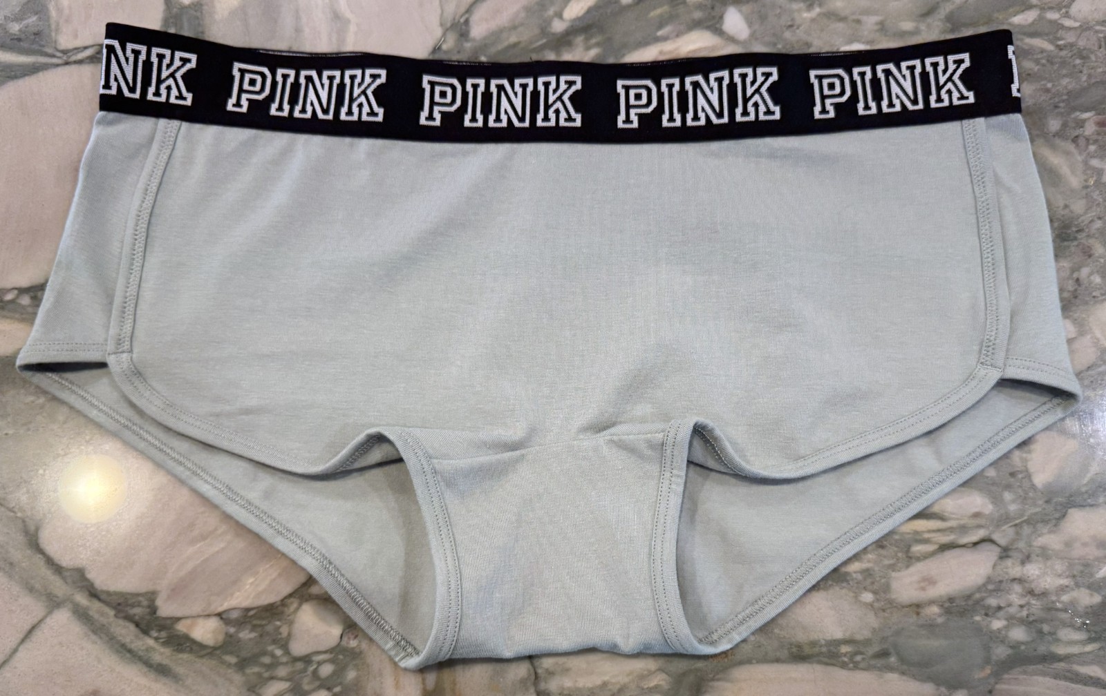 NEW Victoria Secret PINK BLOCK LOGO Cotton Trim Boyshort – Iceberg Green – XXL