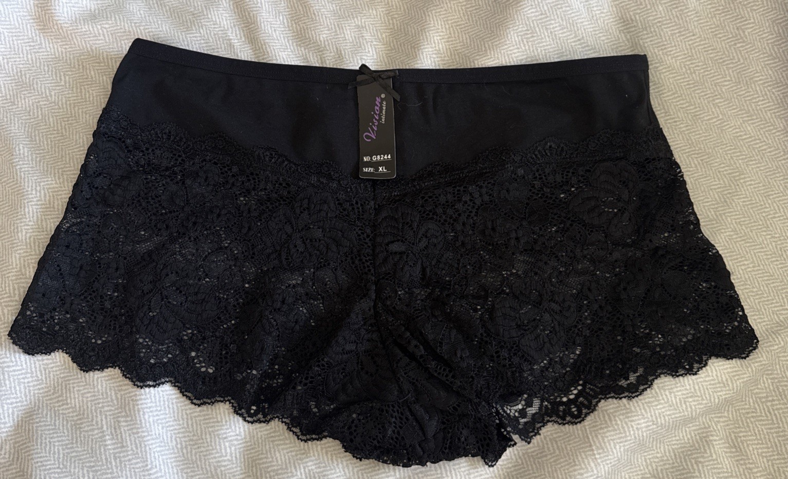 New Vision Intimates Sexy Black Lace Boyshort Panties Size XL Elastic Top Nylon