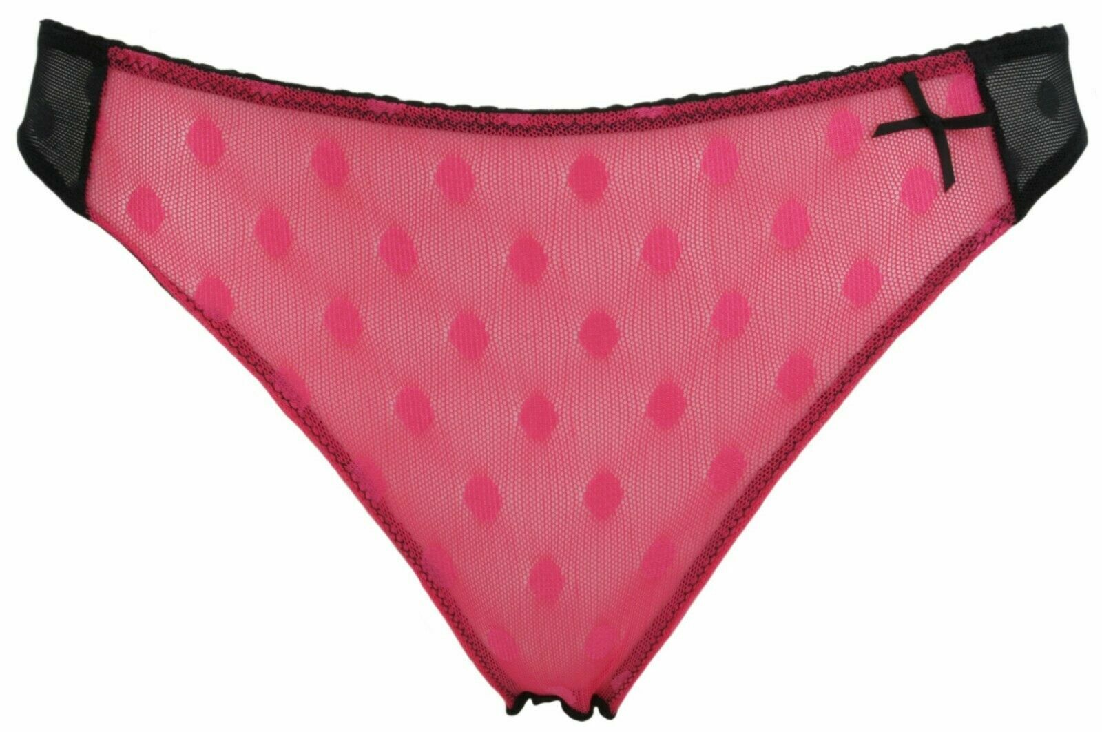 Bikini Brief Knicker Cerise Pink Black Spots Mesh By Fairy Wings UK 8 10 12 K7