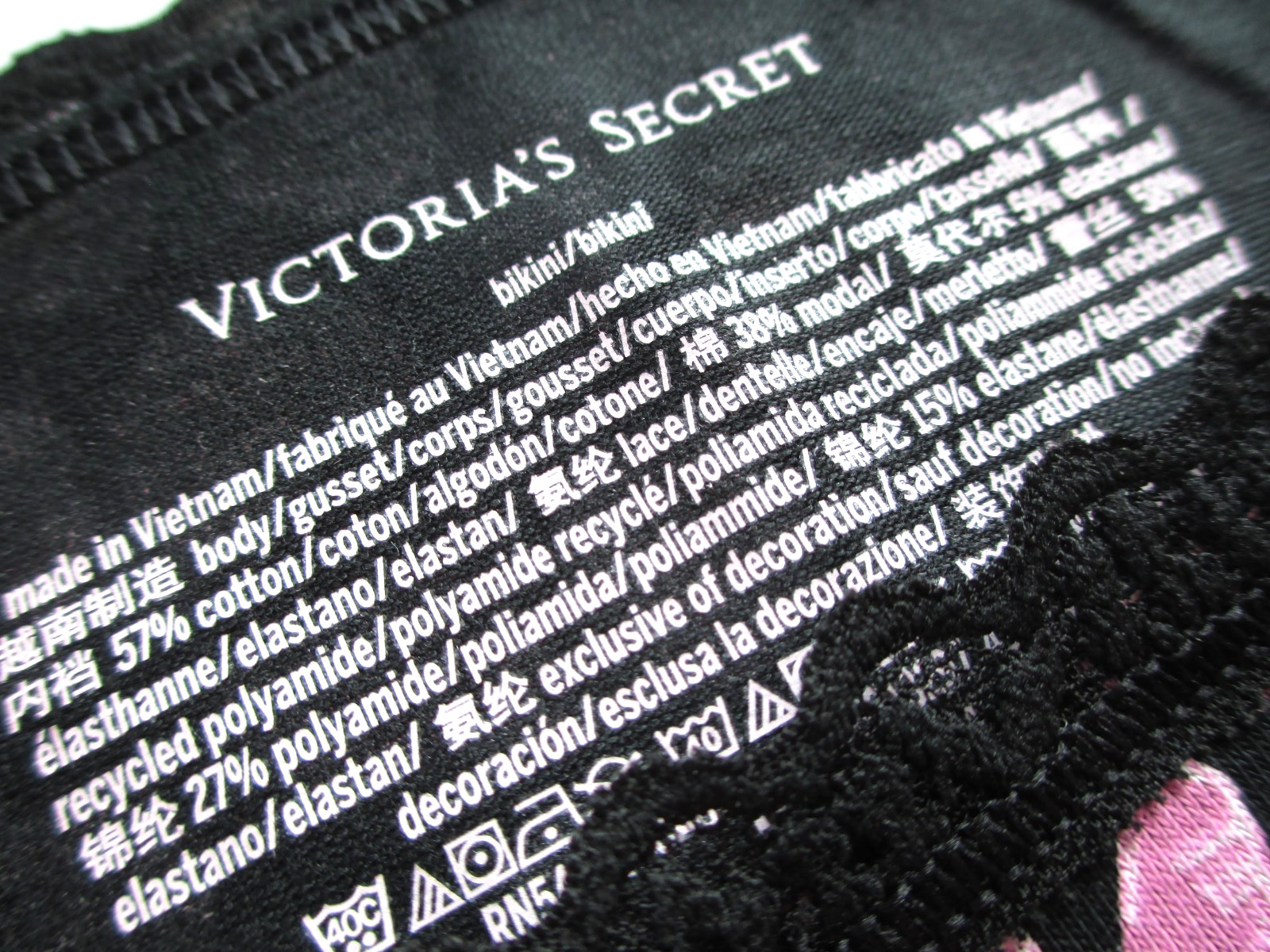 VICTORIA’S SECRET Cotton Bikini Panty VS Lace Trim S M L Black & Pink Seashell