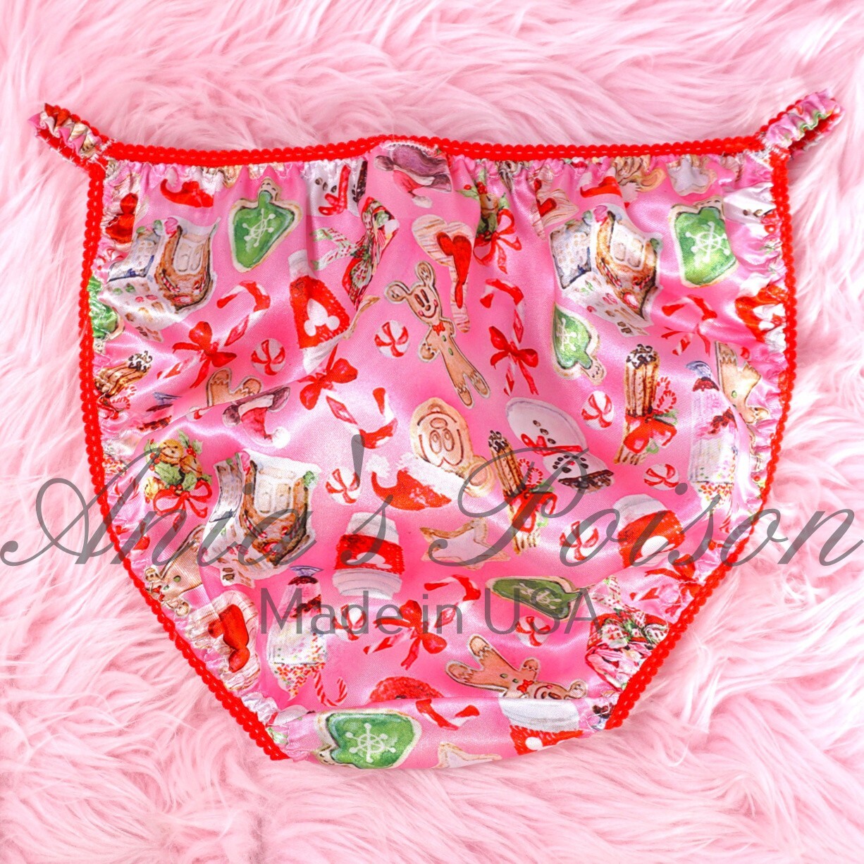 Christmas Satin Panties Sissy DUCHESS Cut Pink Treats ladies string bikini