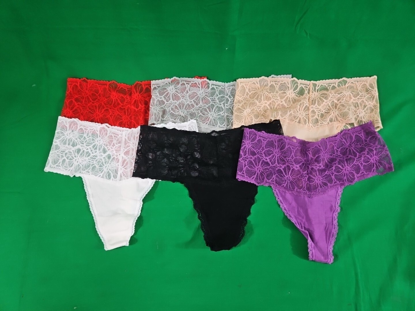 6 Pack Women Cotton S Floral Lace Thong G String Panties Multiple Solid Colors