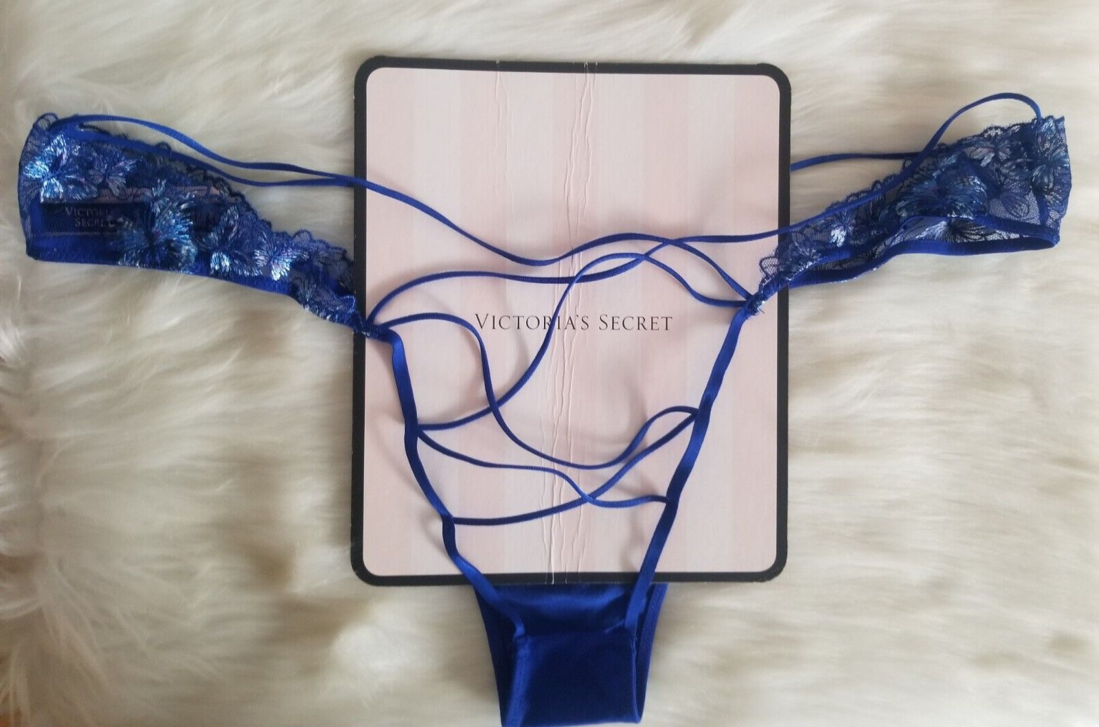 VICTORIA’S SECRET VERY SEXY BUTTERFLY EMBROIDERY OPEN BACK PANTY LARGE BLUE NWT
