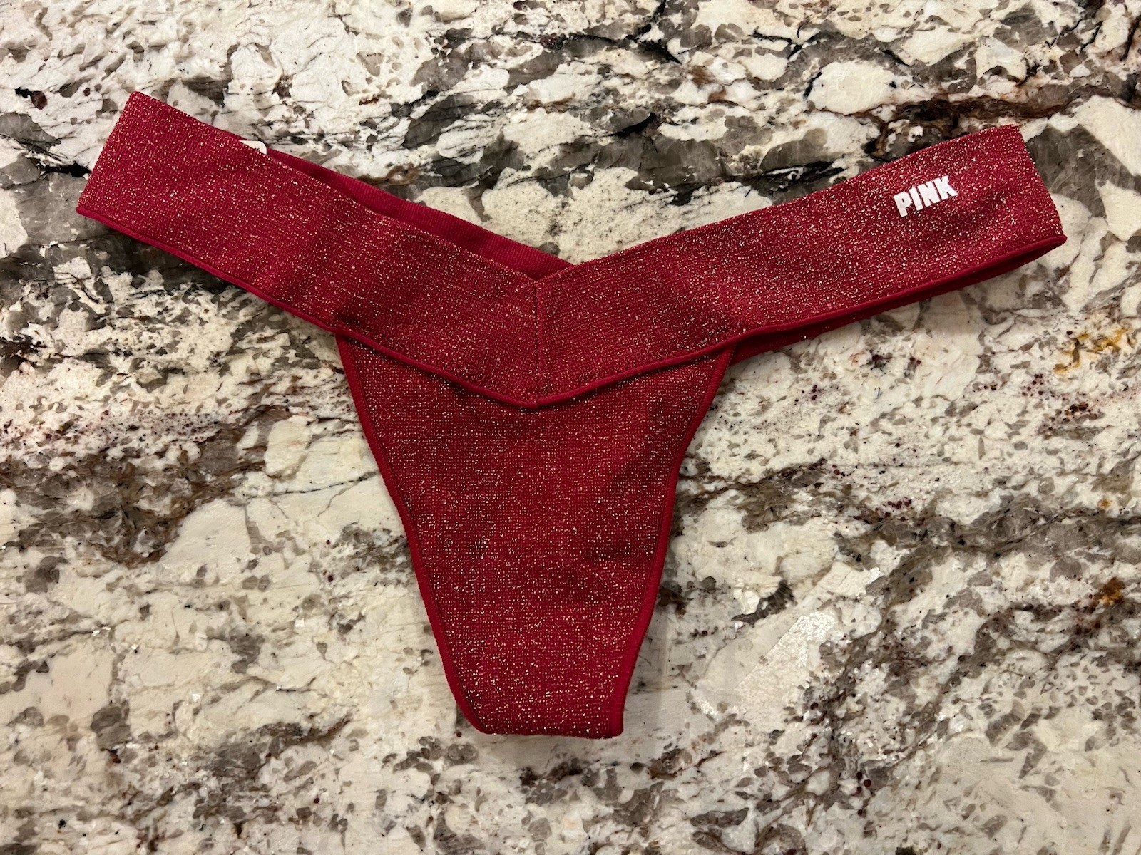 True Vintage Victoria’s Secret PINK Rare Yoga Pink Logo Band M Thong Panties NWT