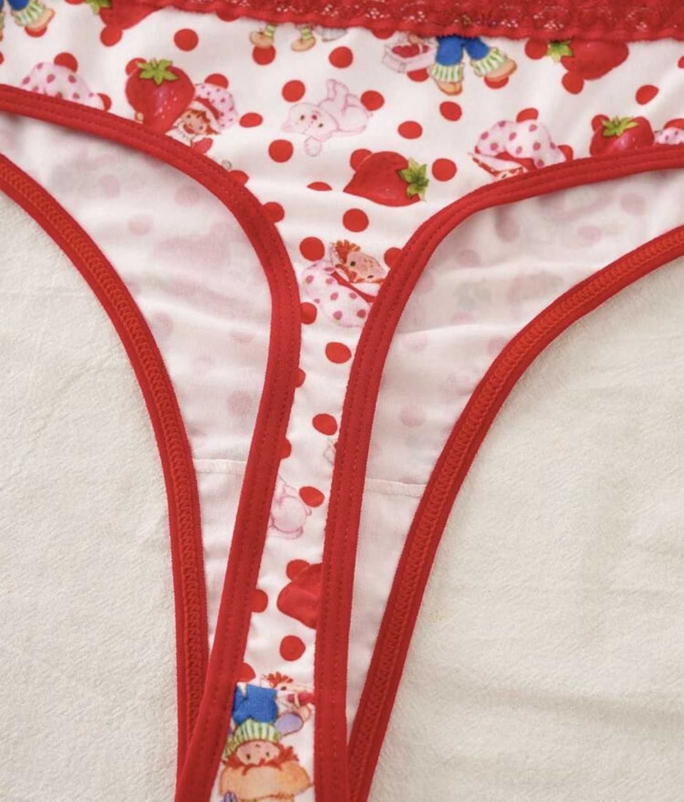 Women’s Teens Strawberry Shortcake Red Pink Kawaii Thong Panties 2pk Large