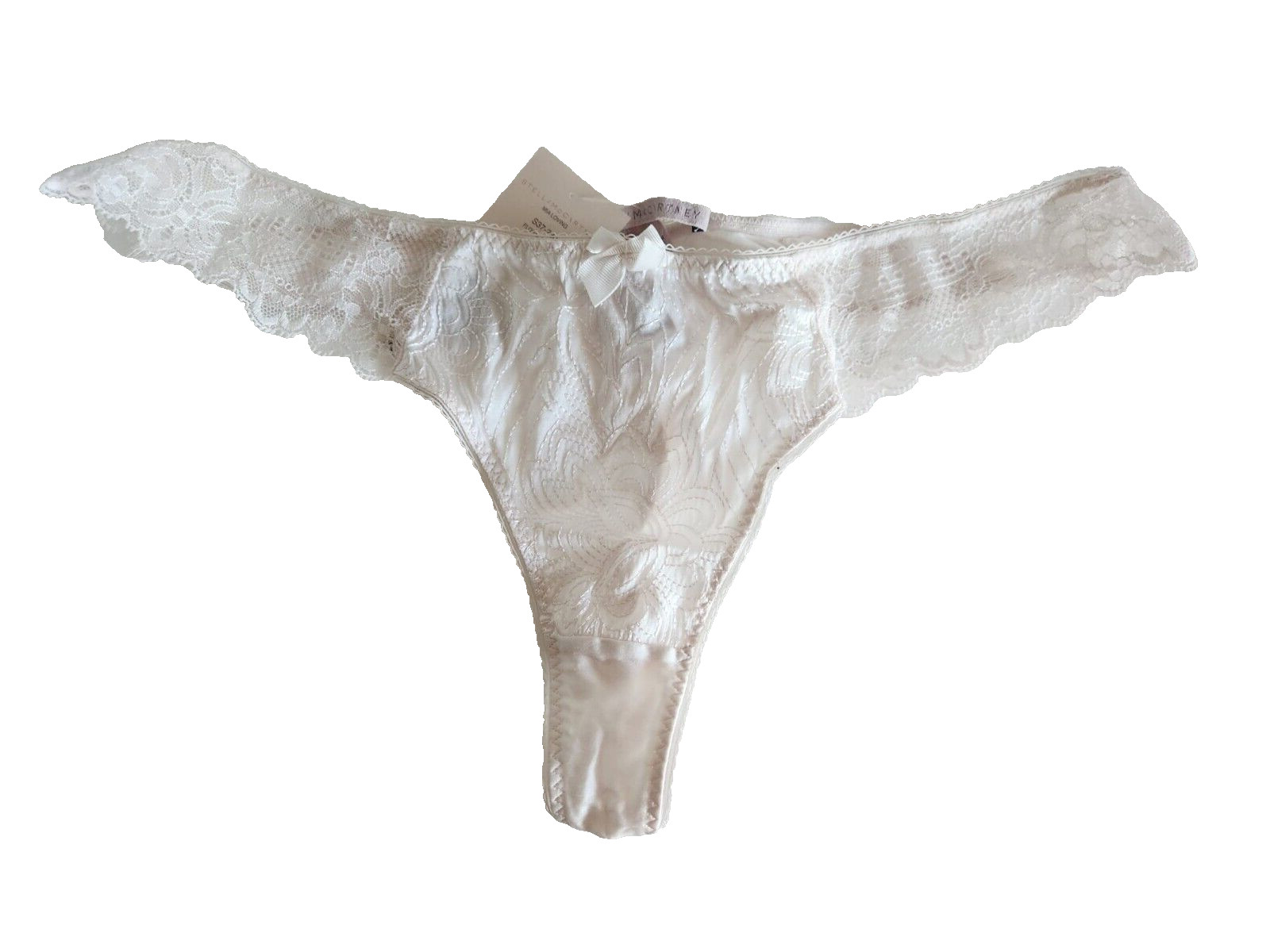 ✨Stella McCartney Thong Panty MIA LOVING Floral White Sand Cream Silk Lace L $99