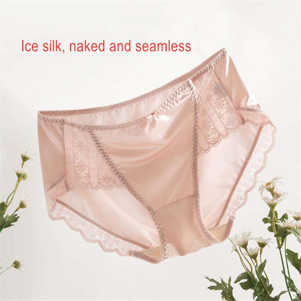4pcs Women Luxury Ice Silk Smooth Glossy Satin Underwear Sexy Lace Thongs