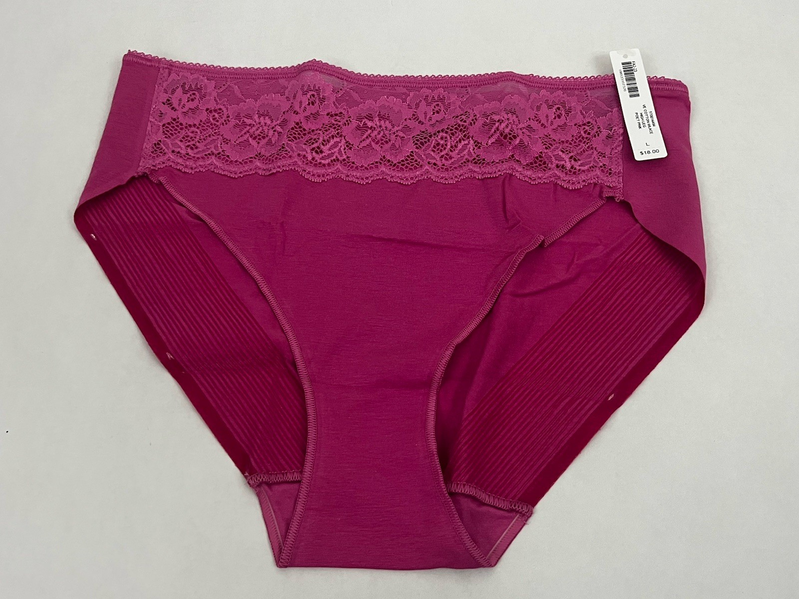 Soma Vanishing Edge Cotton w/ Lace High Leg Panty Brief Poet Pink Size L NWT