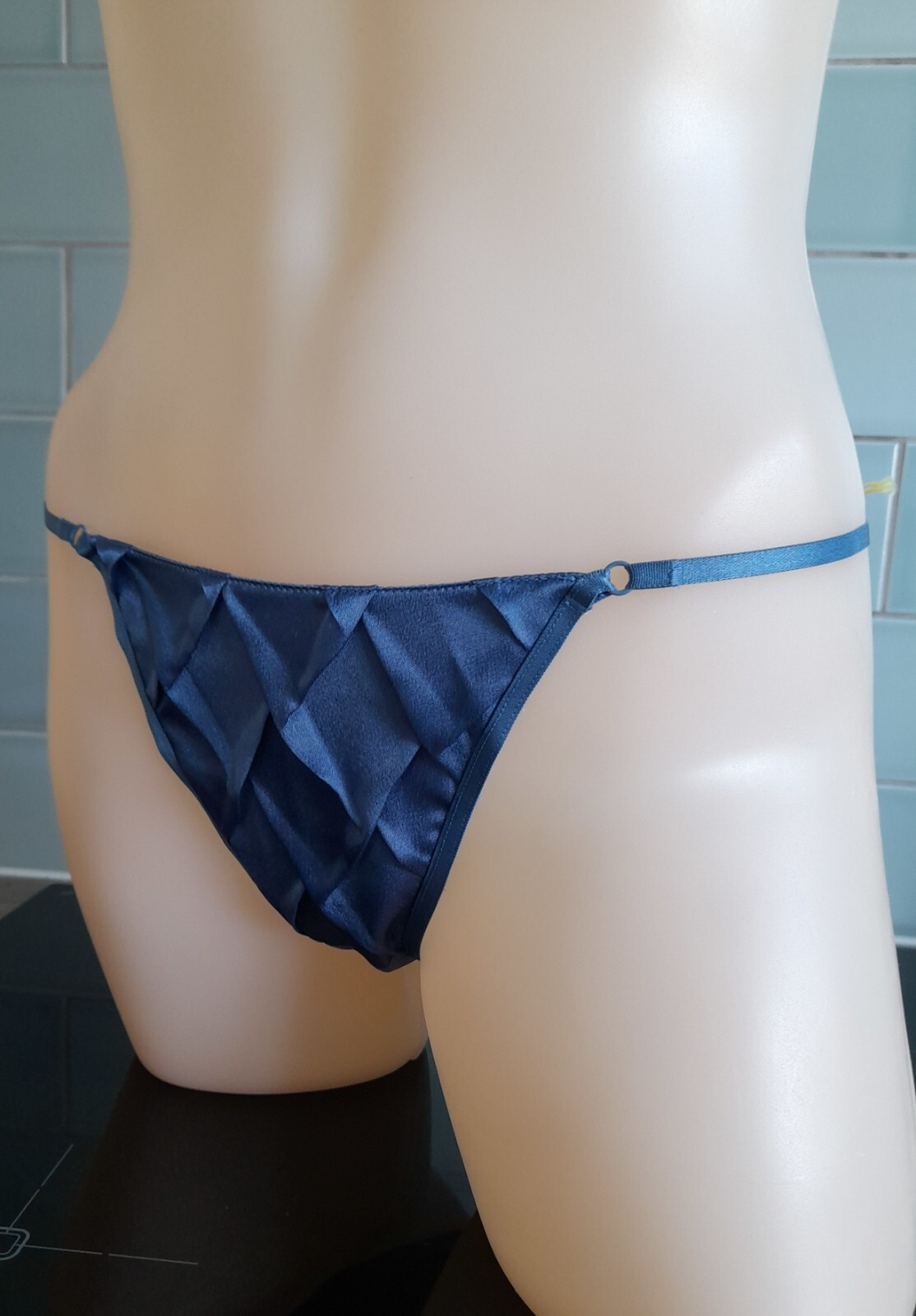 Ravage Blue Diamond Pleated Collection R44632-049-1,2 3 or 4, String Sided Thong