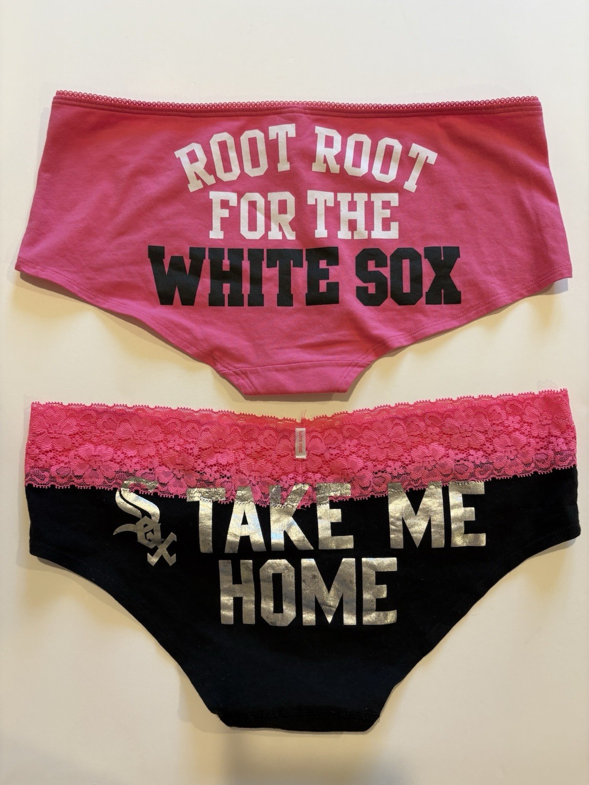 Lot Of 2 Victoria’s Secret Pink White Sox Take Me Home Hipster Panties Large