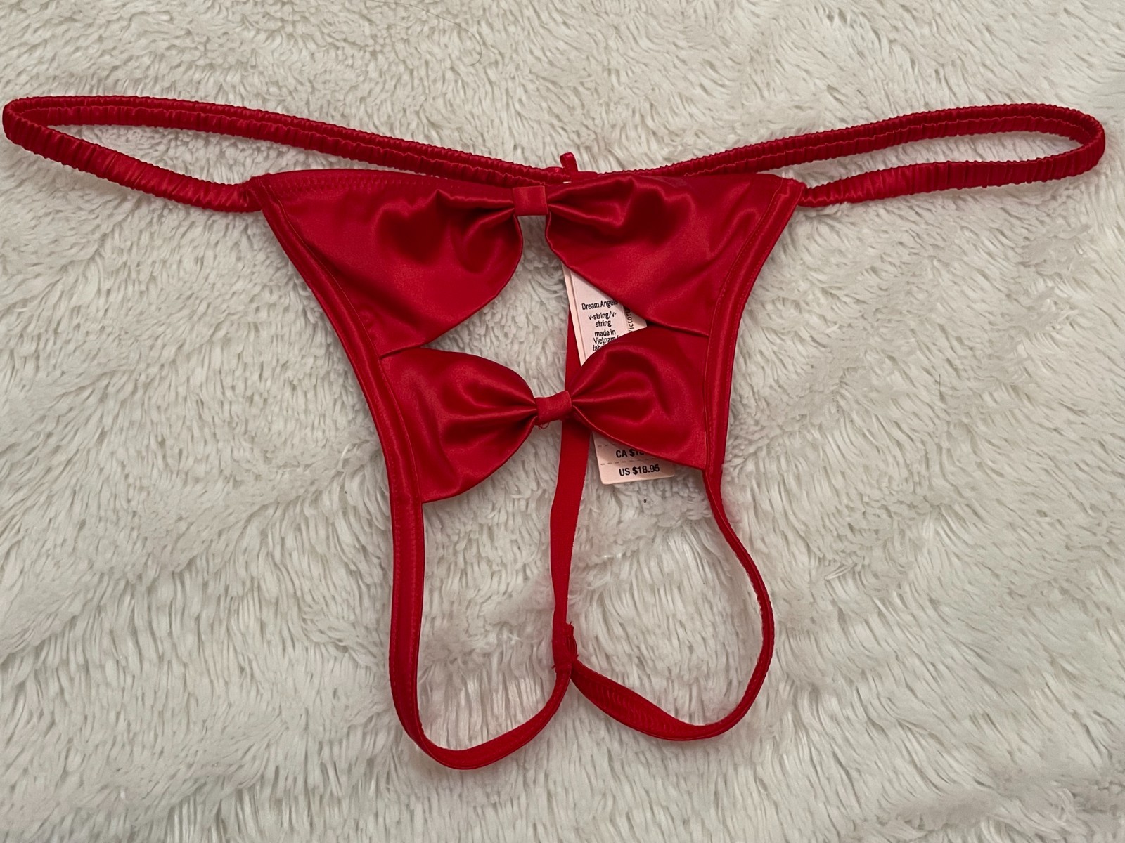 S VICTORIA’S SECRET Dream Angels Satin Bow Open Bottom Crotchless V-String Panty