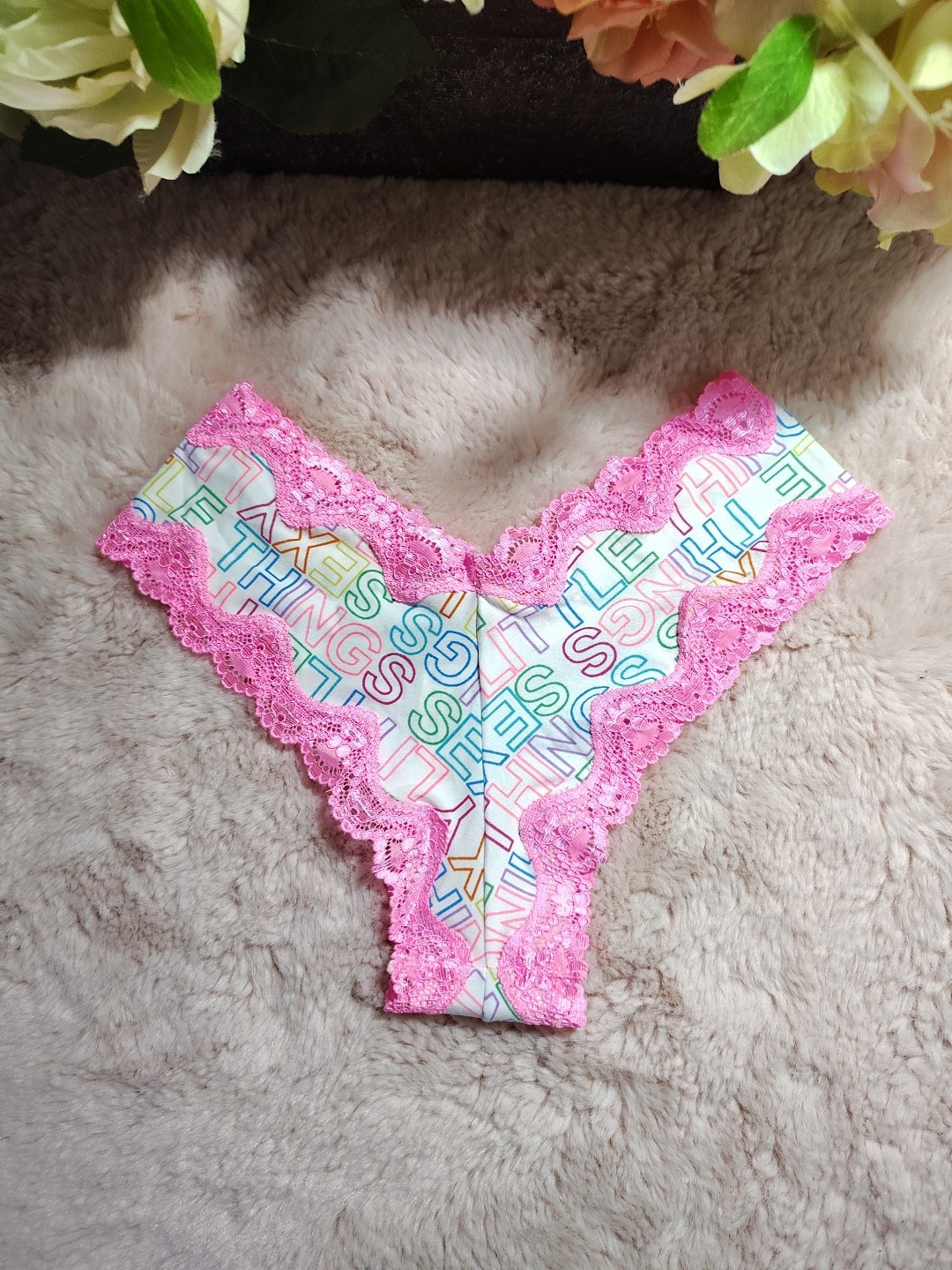 Victoria’s Secret Sexy Little Things Cheeky Bright Logo Lace Insert Large Rare