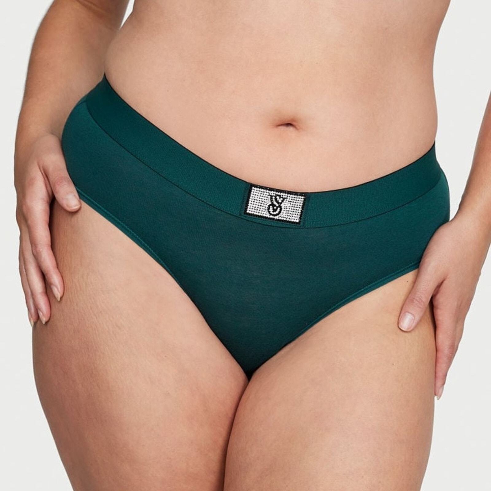 Victoria’s Secret Shine Patch Cotton Hiphugger Panty Black Ivy XS NEW