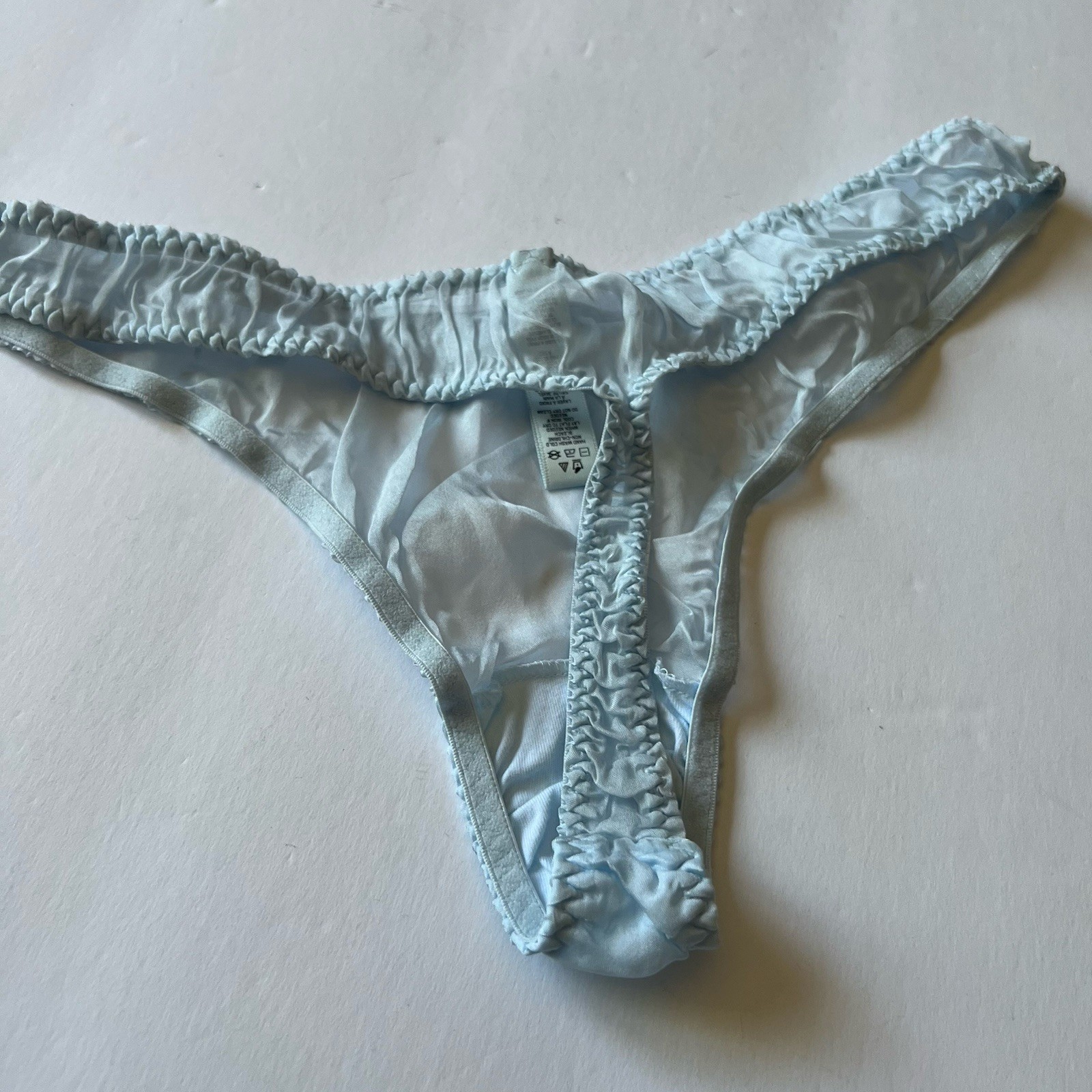 SKIMS SILK CHIFFON SHEER THONG FROST BLUE SIZE LARGE NEW