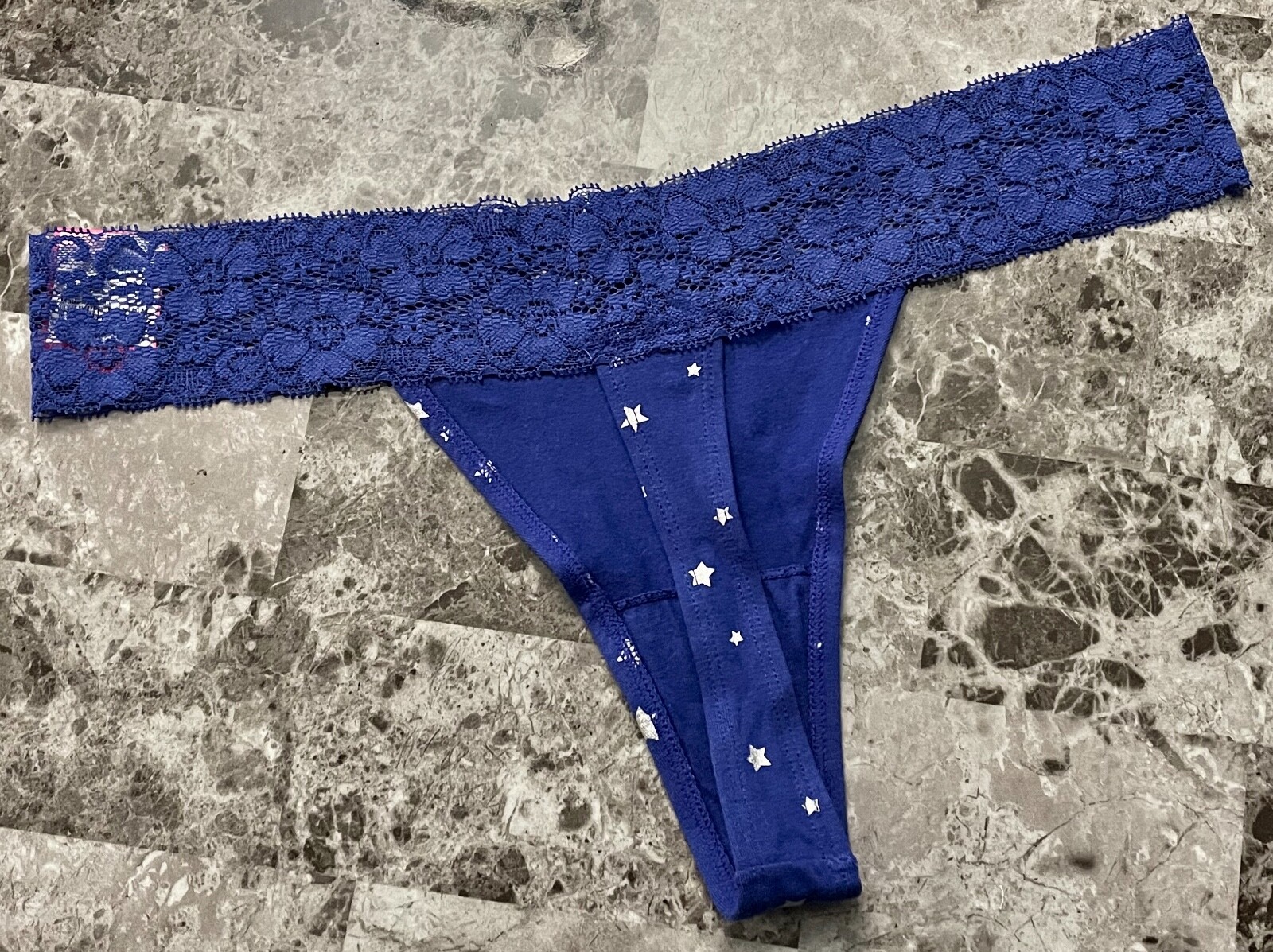 NWT XHILARATION TARGET LARGE BLUE SILVER STAR LACE WAISTBAND RARE THONG PANTIES