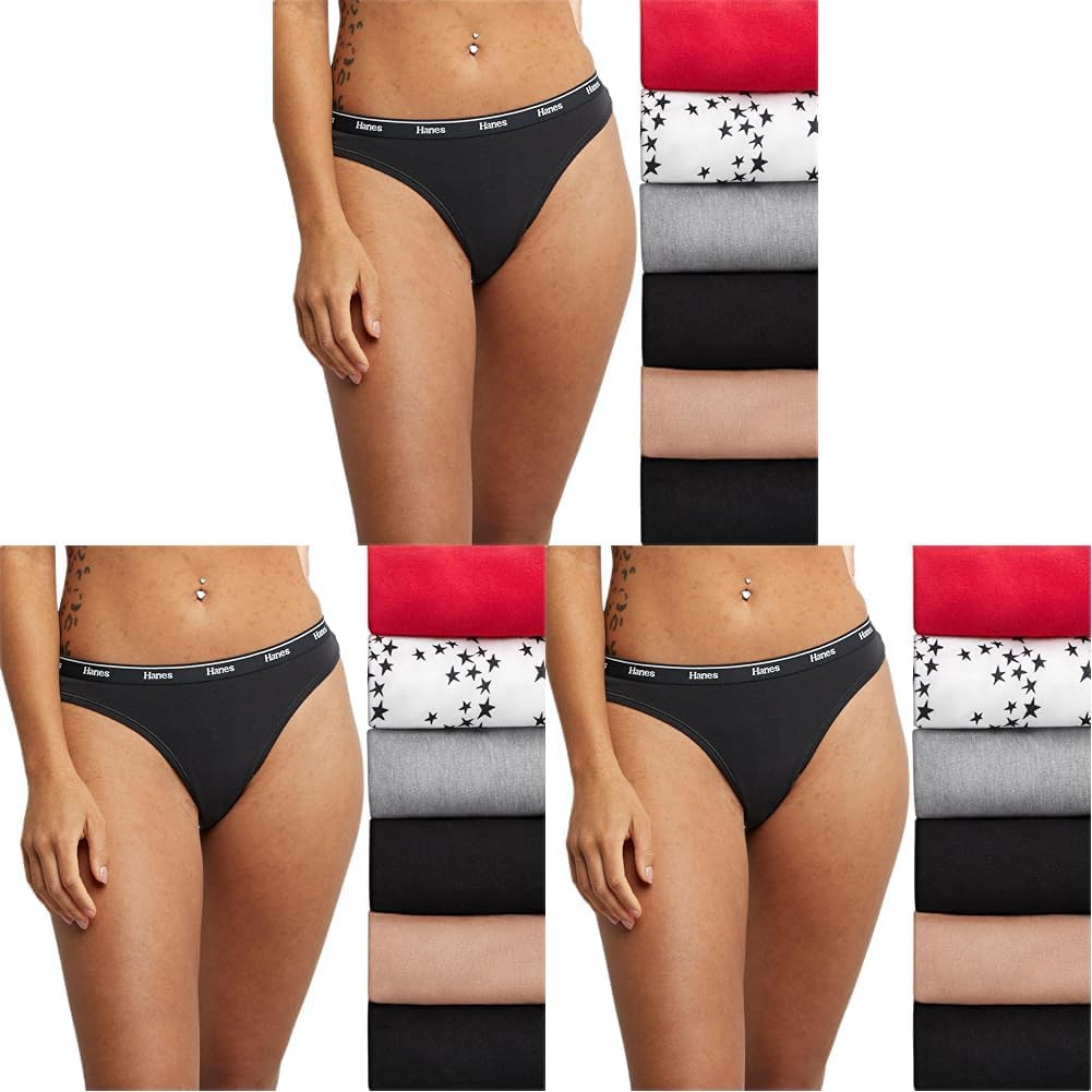 Hanes Women’s Originals Thong Panties, Breathable Stretch Cotton Underwear, Asso