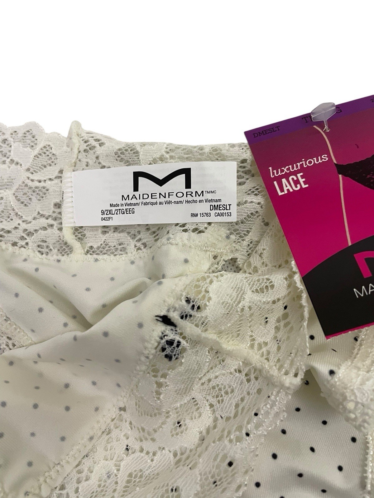 Maidenform Cream Lace Thong With Polka Dots Size 2XL/9 – 86% Nylon & 14% Spandex