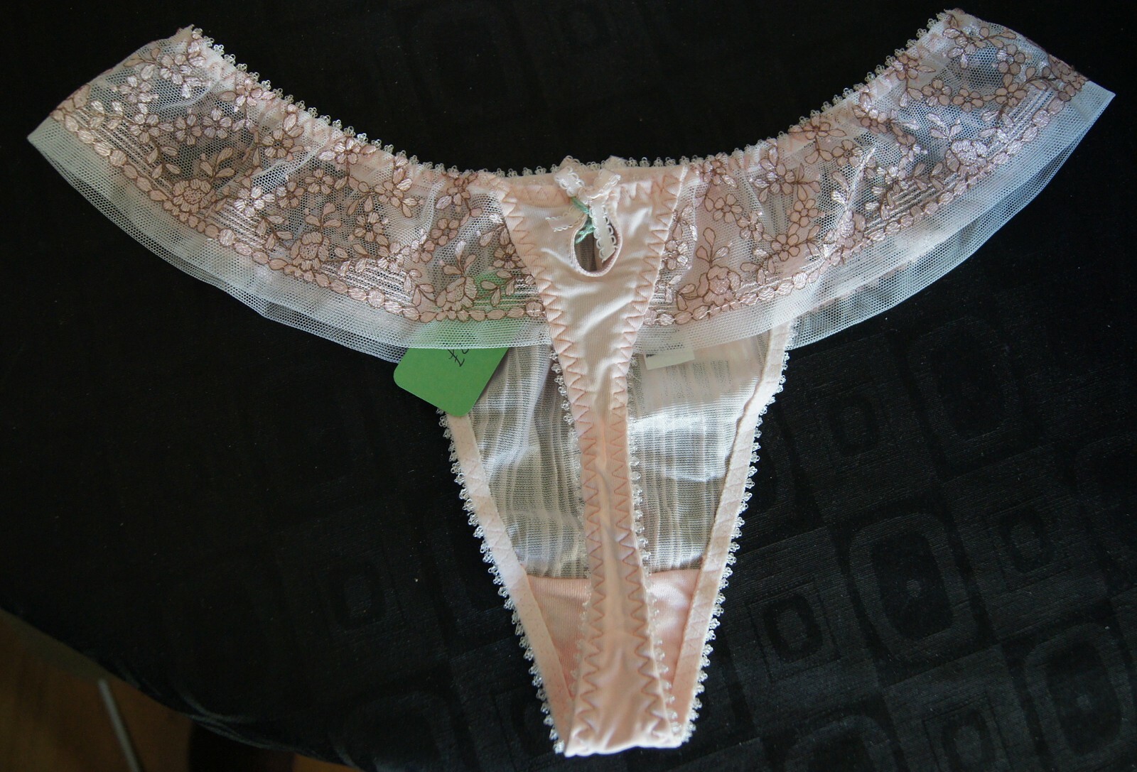 Elixir De Lingerie “Rose” Pink Pleated Sheer Wide Sided Thong G10761/112