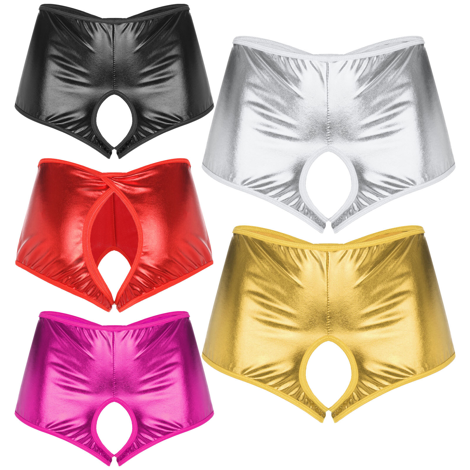 Womens Faux Leather Booty Shorts Open Butt Panty Hipster Knicker Bikini Brief