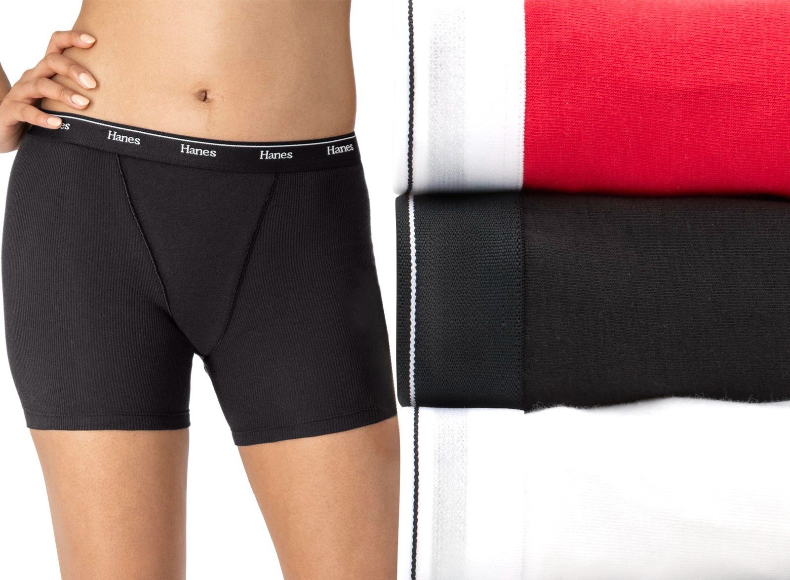 Hanes Women’s Originals Mid-Thigh Boxer Brief Pack, Stretch Cotton 3 Pack S