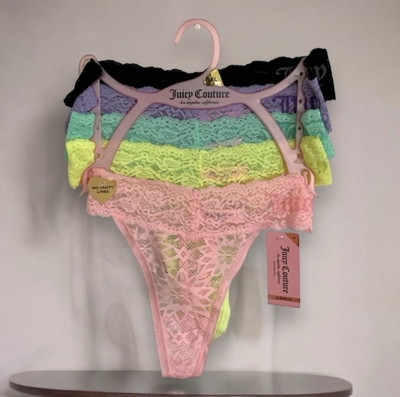 Juicy Couture Intimates Feminine Floral Lace Sheer Thong Panties 5-Pack Set