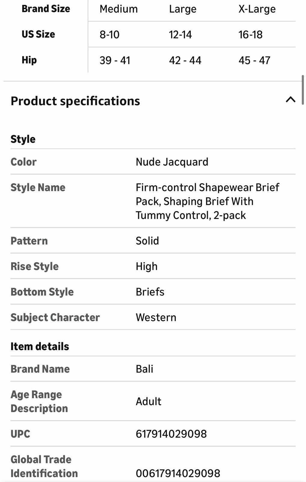 Bali X710 Jacquard Tummy Panel Shaping Brief Panty – 2 Pack Size Medium Beige