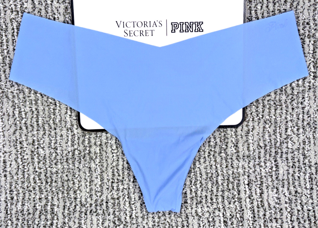 Victoria’s Secret PINK NWT Medium Blue No Show Thong Panty Logo Sexy Cute Soft
