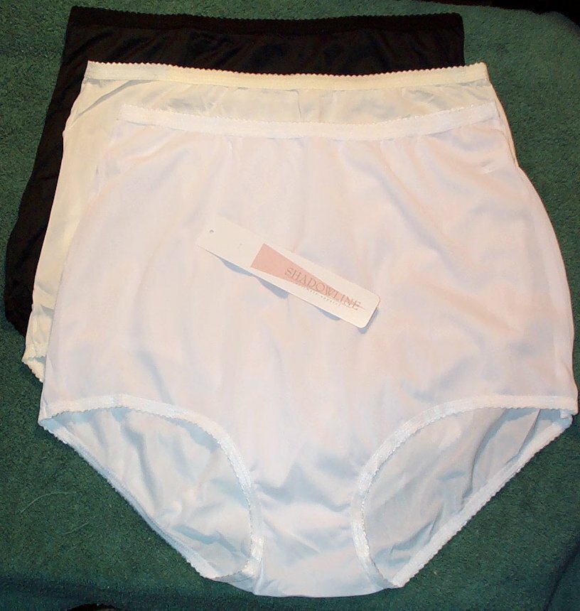 3 Pair Size 7 Assorted Nylon Full Brief ShadowLine NO Cotton Crotch or Seams