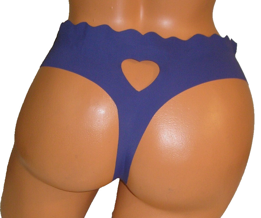 Lettuce Edge Heart Cutout Back Dark Blue Thong Panties Lingerie, XXL Adult Gift