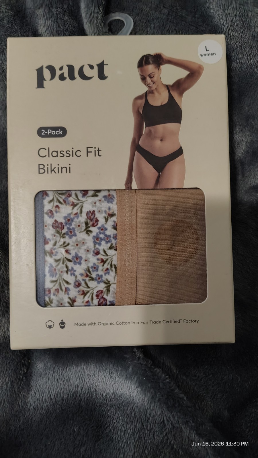Pact Organic Cotton Classic Fit Bikini Underwear 2-Pack Women’s Size L Floral…