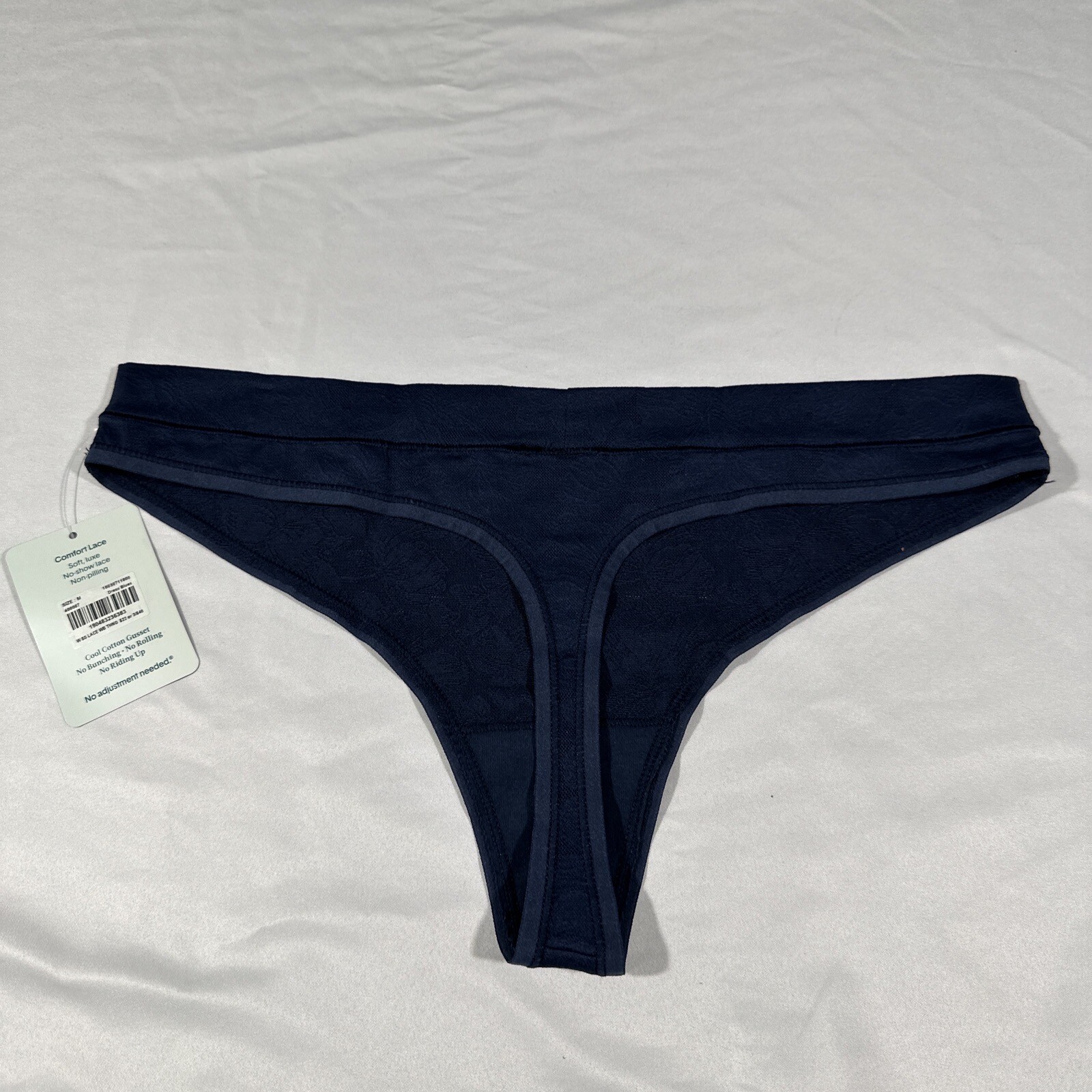 NEW $22 Tommy John [ Women Medium ] Lace Second Skin Thong in Dress Blues #T1737